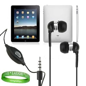 Apple iPad Tablet Compatible ** Black ** In-Ear Earbud Headphones Earphones with Mic for iPad ( ALL Models of ipad Tablet 3G , ipad Tablet wifi , ipad Tablet wifi + 3G, 16gb, 32 gb , 64gb ect...) + Live * Laugh * Love Silicone Wrist Band!!!