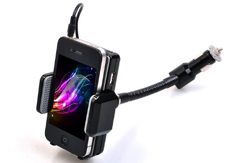 GTMax Black 3.5mm FM Transmitter Car Charger for HTC EVO Shift 6100 4G, ThunderBolt, Wildfire (CDMA), HD7, Surround T8788, myTouch 4G, G2, Desire, Aria, MyTouch 3G Slide, Evo 4G, Droid Incredible, HD2, Droid Eris, Hero, Imagio, Touch Pro2
