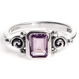 Sterling Silver Ring W/ Genuine Square Amethyst Size 7