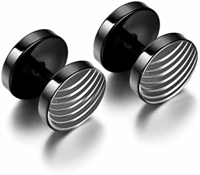 Janestore Men's Stainless Steel White Helicoid Pattern Dumbbell Ear Black Stud Earrings
