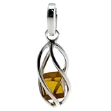 Millennium Collection Sterling Silver Twisted Pendant with Certified Genuine Honey Amber Cube