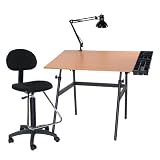 Martin Berkeley Drafting-Art 4-Piece Combo Set, Black with White Top, Side Tray, Lamp with Drafting Height Chair, 30-Inch by 42-Inch Surface
