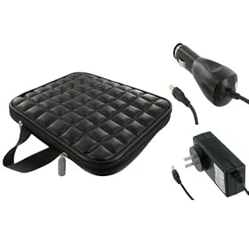 ASUS Eee PC 1000HE 10-Inch Netbook Laptop Sleeve Slipcase with 12v DC Car and AC Wall Adapter Charger (Memory Foam with Faux Leather - Black)
