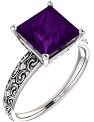 Platinum 8.00x8.00mm Princess Cut Amethyst Ring -- LIFETIME WARRANTY