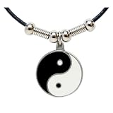 Yin Yang Pendant - Beaded Black Leather Necklace