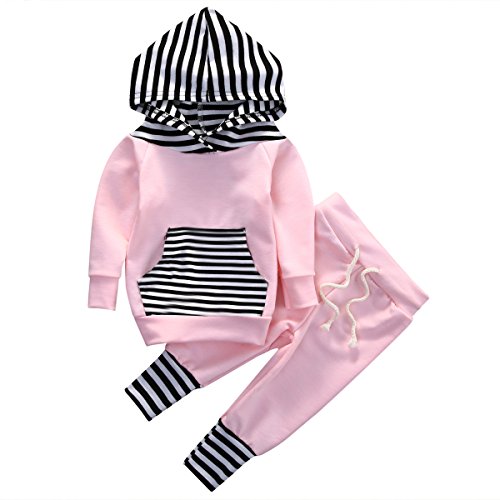 Newborn Baby Boy Girls Hoodie Long Sleeve Striped Top Sweatshirt Pants Outfit Set