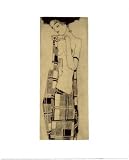 Gerti Schiele in a Plaid Garment By Egon Schielle. ART PRINT Size: 16 x 20 Inches