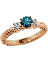 0.79 Ct Round Blue and G/H Diamond 14K Rose Gold 3-Stone Ring