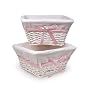 Badger Basket White Wicker Nursery Basket with White Waffle Liner and 4 Ribbons Set of Two