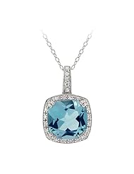 Sterling Silver Large Square Gemstone Pendant Necklace, 18"