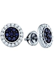1 cttw 10k White Gold Black Diamond 0.31" Halo Stud Earrings (Real Diamonds: 1 cttw)