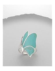 Turquoise (Light Green) Butterfly Reconstructed stones Ring In 92.5 Sterling Silver