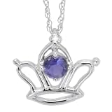 10K White Gold Iolite and Diamond Crown Pendant, 16