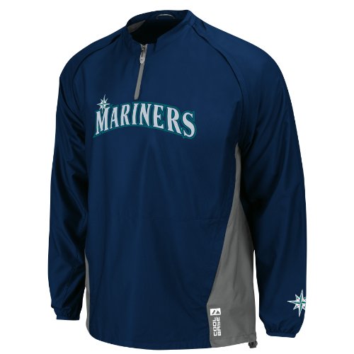 MLB Seattle Mariners Long Sleeve Lightweight 1/4 Zip Gamer Jacket, Navy Silver, X-Large On Sale