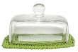 Hand Woven Kiwi Green Painted Willow Base with Square Glass Tart Dome 7"L x 5.25"H
