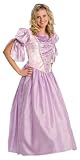 2 Item Bundle: Adult Womens Rapunzel Princess Dress Up Costume + Hair Bow-Size 6-12-Machine Washable,(Pink/Purple)