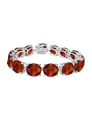 14K White Gold Prong Set Oval Garnet Bracelet with 50.00 CT TGW