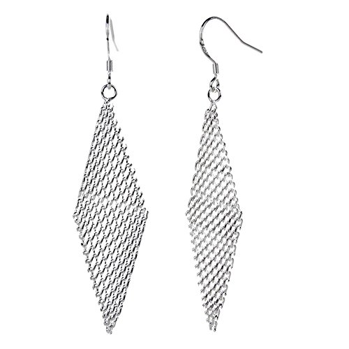 Annymall Fashion Bohemia Jewelry Rhombus Shape 925 Sterling Silver Plated Earrings for Women Girls