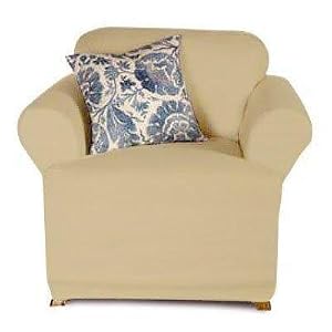 Armchair Slipcover T-Cushion- Canvas Soft Weave- Linen Leaves