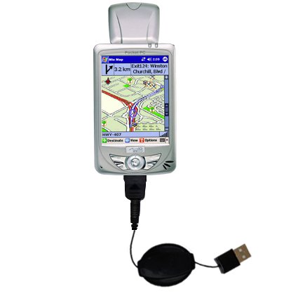 Retractable USB Cable for the Mio 168 Plus with Power Hot Sync and Charge capabilities - uses Gomadic TipExchange Technology
