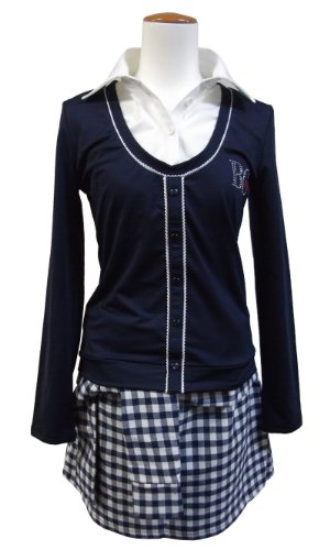 ブルークラッシュ　ピコレース付き長袖ポロ+前結びスカート