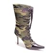 4.5 Inch Sexy Mid Calf Boots Womens High Heel Boots Pointed To Lace Up Green Camo Boot Camouflage Size: 7