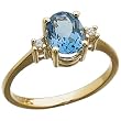 14Kt Yellow Gold Unique Oval Shape Icy Blue Topaz and Diamond Ring