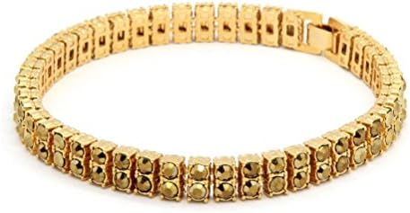 POPLife Mens Golden Plated Iced Out Citrine Crystals 2 Row Hip Hop Bracelet 9" Inches