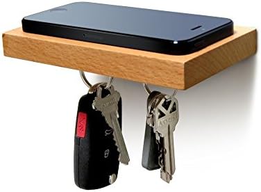 ILoveHandles Plank Floating Cell Phone Wall Mounted Wood Shelf with Magnetic Keyhook (Plank Plus)
