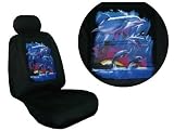 Car Truck SUV Dolphin print Seat Covers 2 Black Universal Low Back with headrest covers Vehicle Bucket Seatcovers