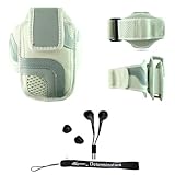 White Adjustable Deluxe Sportband / Workout Armband with Adaptable Neck Str ....