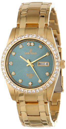 Sartego Men's SGGN16 Classic Analog Green Face Dial Gold Tone Swarovski Watch