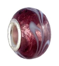 Pandora Style Charm Bead (Z310) Glass Style (14mm x 10mm) (fits Troll too) ~ Amethyst Purple with White Swirl