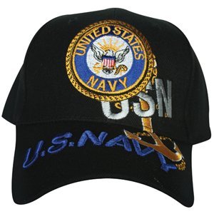 Black US Navy Emblem Embroidered Deluxe 3-D Ball Cap - Adjustable Hat
