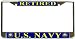 US Navy Retired Chrome Blue Metal License Plate Frame Holder