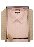 100% Cotton Mens Business Dress Shirt Traditional Spread Collar Extra Collar Stays Long Sleeve with Gift Box Tone on Tone Light Pink Stripe