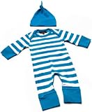 Organic Baby Grow with hat (Blue/White), 0-6 months