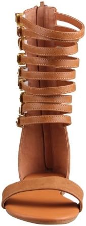 REFRESH ONGEE-11 Women Strappy Buckle Cage Mid Calf Boot Flat Gladiator Sandal, Color:CAMEL, Size:8.5
