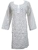 Indian White Cotton Tunic Floral Embroidered Kurti Dress, Mother Day Gift (Chest:48