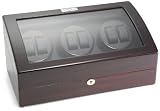 Diplomat Ebony Wood Six Watch Winder with Black Leather Interior and 4 Program Settings