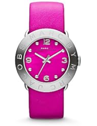 Marc By Marc Jacobs Amy Silver Tone Pink Leather Watch MBM1286