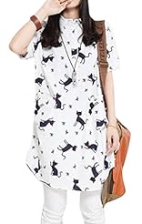 Cotton/Linen General Print Elbow Length Sleeves  Dress
