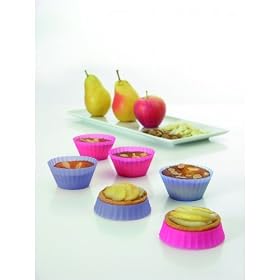 Mastrad - F44034 - Lot de 6 Moules Cannel�s Pliables � Tartelettes et Muffins - 3 Bleu et 3 Framboise Translucide