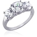 Pure Glamour: Sterling Silver Three Stone CZ Diamond Engagement Ring