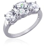 SAVE $10.01 - Pure Glamour: Sterling Silver Three Stone CZ Diamond Engagement Ring $24.99