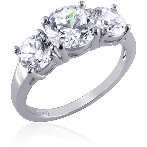 Pure Glamour Sterling Silver Three Stone CZ Diamond Engagement Ring
