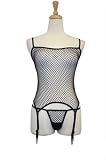 Exposed By Magic Silk Queen Size Fishnet Merry Widow And G-string, Black, One Size