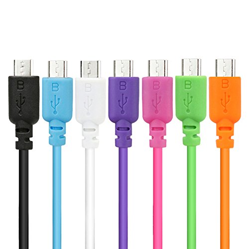 6 Feet Micro-USB Cable, EZOPower 7-Pack 6 feet Micro-USB 2in1 Sync and Charge USB Data Cable for Samsung, HTC, LG, Motorola, Nokia, BlackBerry and Other Smartphone (Black/ White/ Purple/ Hot Pink/ Blue/ Green/ Orange)