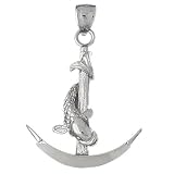 Clevereve's 14K White Gold Pendant Anchor with Fish 3-D 9 - Gram(s)