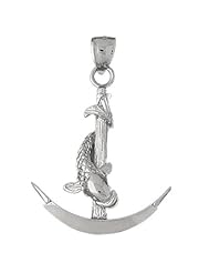 Clevereves 14K White Gold Pendant Anchor with Fish 3-D 9 - Gram(s)